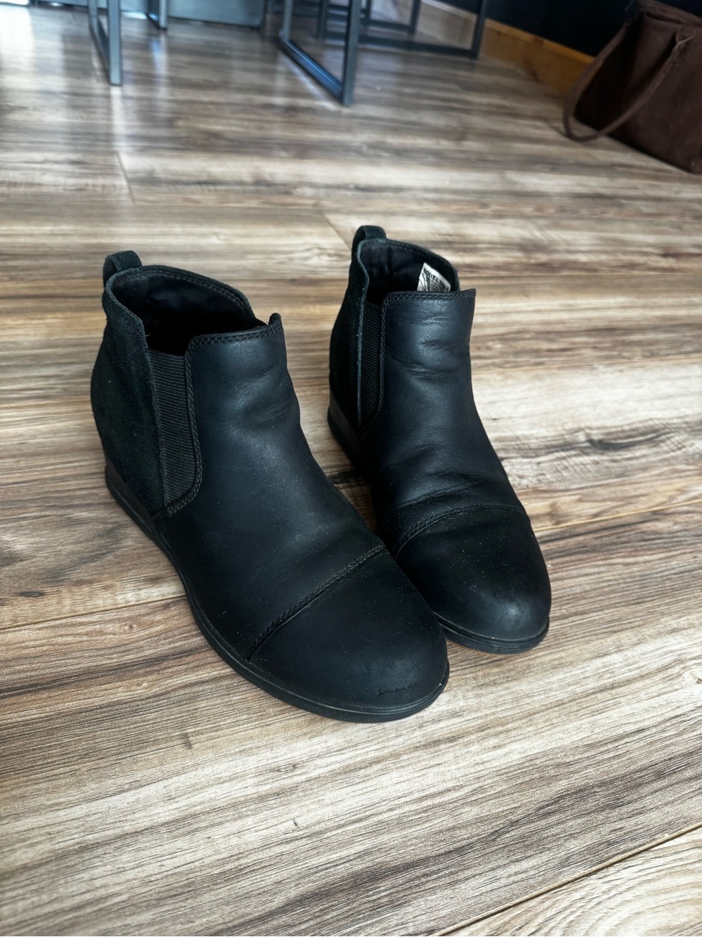 Sorel EVIE Chelsea Black Leather Boots Suede Waterproof Wedge Boots 8.5